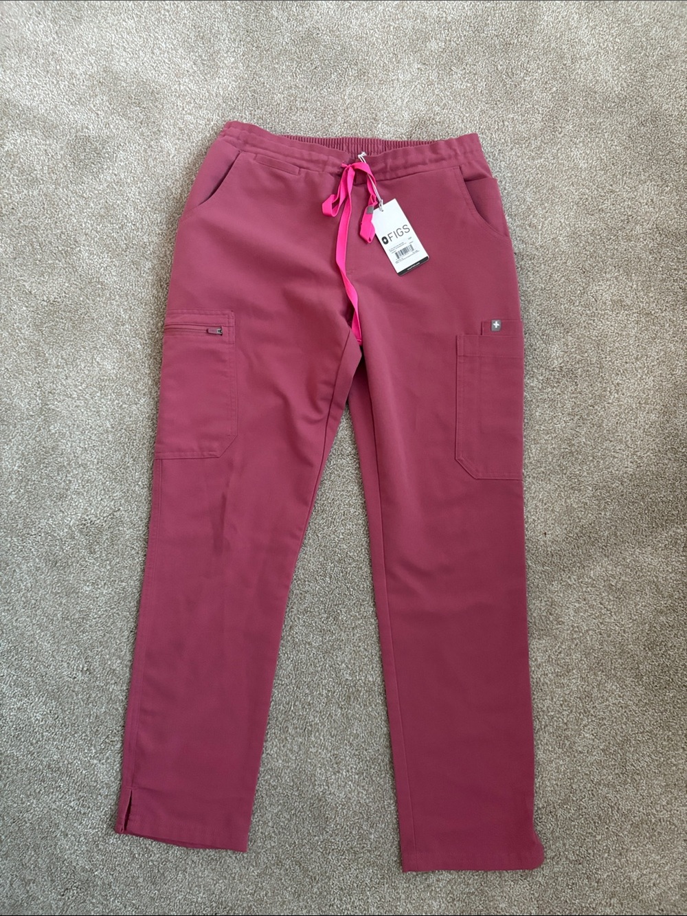 Figs Women's Scrub Pants in Berry Rose with Pink Drawstring